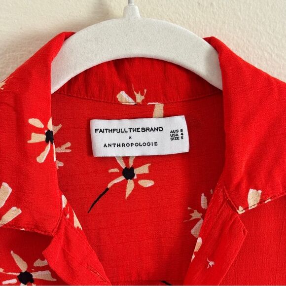 Anthropologie x Faithfull the Brand Red Toulin Botany Floral Shirt 4 - Picture 2 of 7